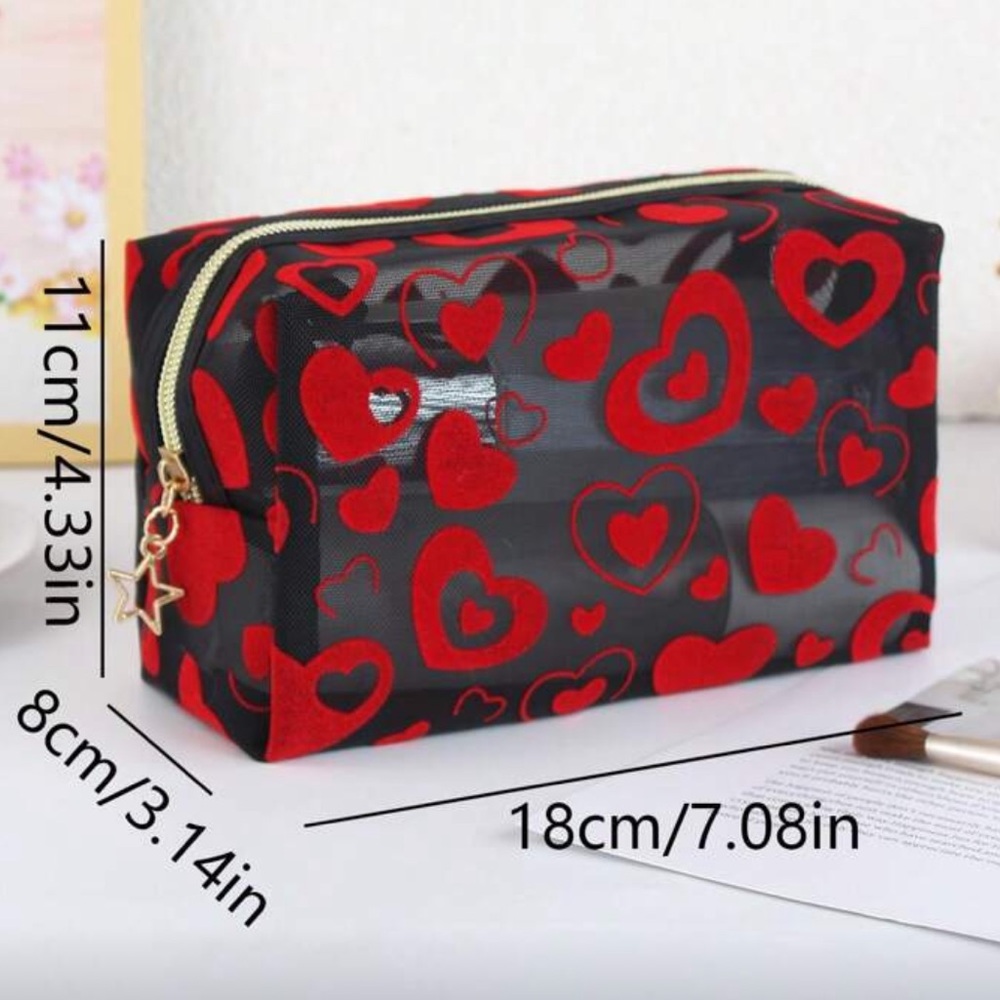 ❤️NEW Heart Mesh Black & Red Cosmetic Bag❤️ - Picture 5 of 5